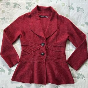 NIC+ZOE 100 % Wool Textured Burgandy Cardigan Size Medium